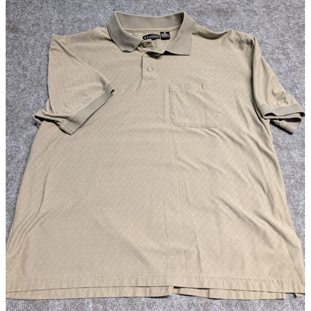 KT CLASSICS Mens XL Polo Shirt Sage Green Banded Sleeves / Pocket Diamond